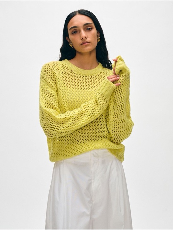 White + Warren Sweaters - White + Warren Cashmere Sweater Marled Mesh Lime Crewneck Size XS